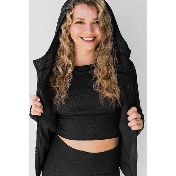 Celestial Bodiez NWOT Power Zip Hoodie in Black Panther Animal Print Size Medium - Picture 8 of 10